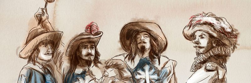 D'Artagnan und die drei Musketiere Athos, Porthos und Aramis sind die Helden von Alexandre Dumas´ Roman.