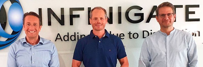 Bei Infinigate Deutschland folgt Robert Scicolone (l.) als Geschäftsführer auf Andreas Bechtold (m.), der ins internationale Management des Distributors wechselt. Jan Erbgut bleibt kaufmännischer Geschäftsführer.
