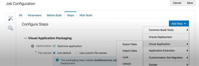 Das Visual Builder Studio von Oracle bietet unter anderem die Möglichkeit, einzelne Schritte wie die Paketierung granular im Voraus festzulegen.