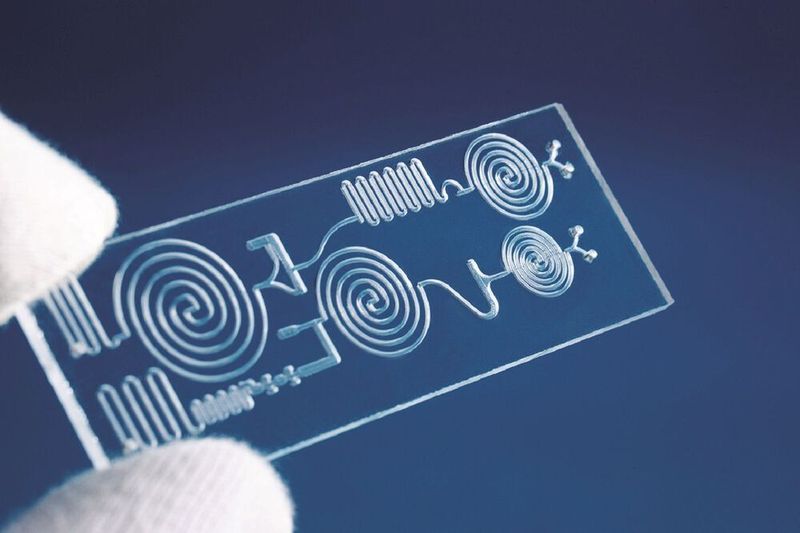 Im Projekt SeQuLas entstand ein elektronisch überwachter Prozess zum hochpräzisen Laserdurchstrahlschweißen von kleinen Kunststoffbauteilen für die Medizintechnik (im Bild: Mikrofluidischer Chip der Fa. Bartels Mikrotechnik).