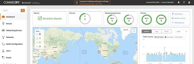 Das Ruckus-Cloud-Dashboard erlaubt es MSPs, Branded Services anzubieten und mehrere Endkunden zu verwalten.