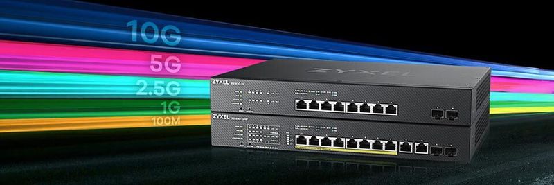Die XS1930-Switches unterstützen 100M, 1G, 2,5G, 5G und 10G. Für jede Geschwindigkeit blinkt eine LED in einer bestimmten Farbe.