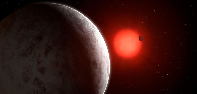 Künstlerische Darstellung des multiplanetaren Systems der zwei neu entdeckten Supererden, das Gliese 887 umkreist.