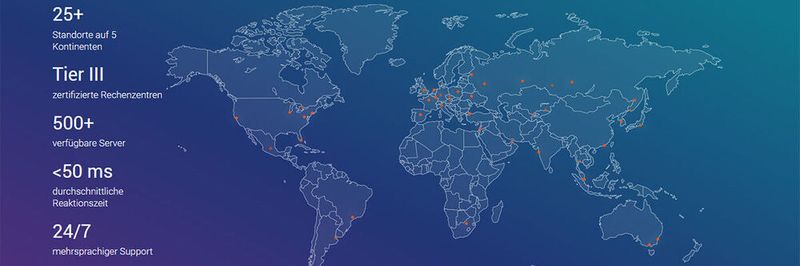 Hosting bietet G Gore Labs aus 25 Standorten weltweit. Für das CDN verfügt der Anbieter über mehr als 60 Präsenzpunkte und mehr als 300 Cache Server.