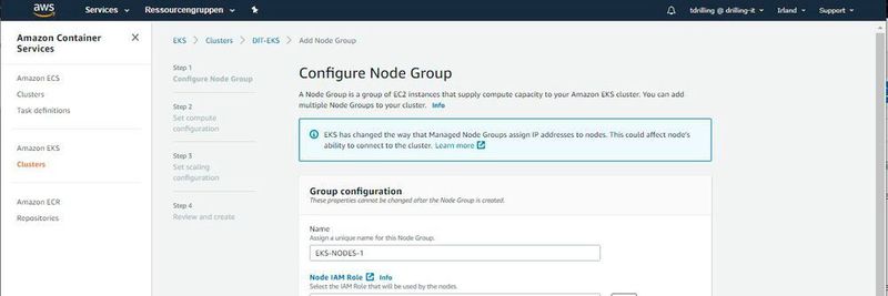Für die Konfiguration der Worker Nodes eines EKS-Clusters bietet AWS einen Assistenten an.