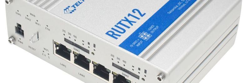 Der RUTX12 ist der erste Router von Teltonika mit zwei integrierten LTE-Modems, die eine Geschwindigkeit von 600 Mbit/s erreichen können und eine nahtlose Umschaltung des LTE-Dienstes ermöglichen.