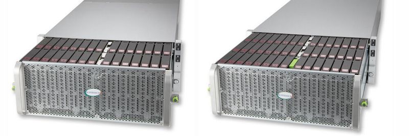 Supermicros neue Top-Loading-Storagesysteme vom Typ SSG-6049SP können bis zu 90 2,5- oder 3,5-Zoll-Datenträger aufnehmen. Die 4U-Geräte sind in Single-Node- und Dual-Node-Konfigurationen verfügbar.