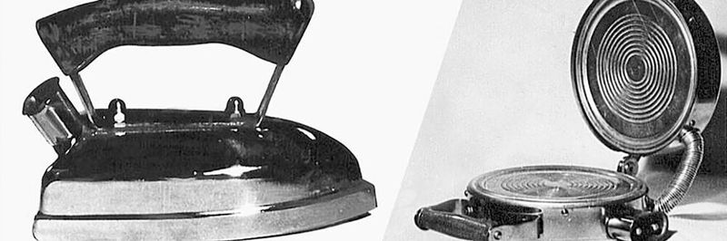 1946: Das Unternehmen erweitert sein Sortiment an Industrieprodukten mit den nützlichen Alltagsgeräten: Bügeleisen und Einplatten-Elektrokocher, bekannt als Waffeleisen.