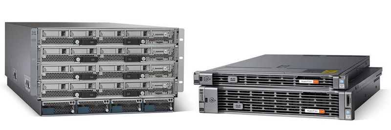 Cisco bietet eine Reihe von HCI-Appliances an; im Bild: „HX220c“, „HX240c M4“ und „UCSB200 in 5108“