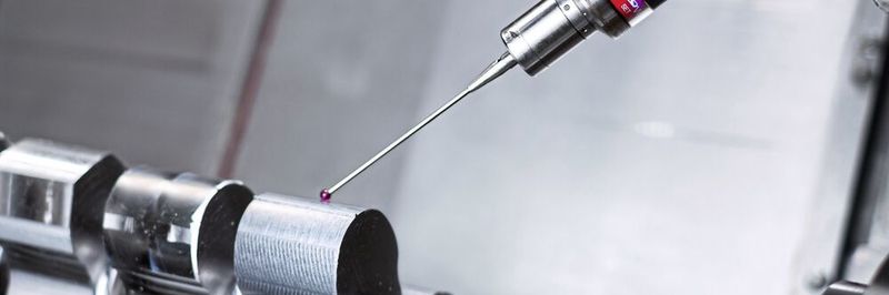 Der auf der M40 Millturn eingewechselte Messtaster TC63-Digilog auf der Oberfläche des gefrästen Rootsrotors. Der Digilog-Taster bewegt sich scannend mit bis zu zwei Metern pro Minute und erzeugt so in kürzester Zeit tausende Messwerte.