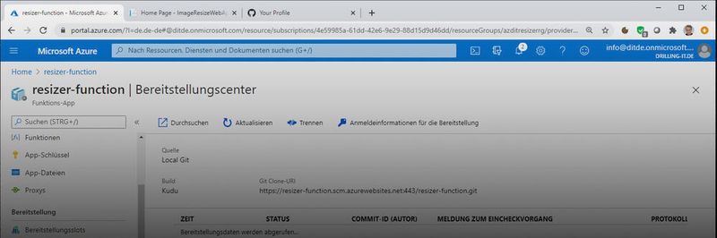 Das Deployment Center von Azure Functions liefert einige Optionen zur Code-Integration, beispielsweise per Anbindung eines externen oder auch lokalen Git-Repositories.