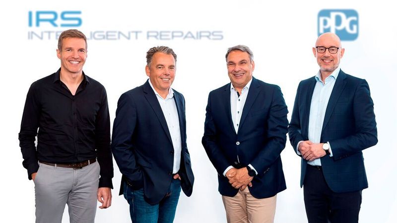Die Zusammenarbeit zwischen IRS und PPG soll künftig intensiver werden: (v.l.) Frank Gerardy, Geschäftsführer Karosserie und Lack, Dirk Wischnewski, CFO und Sprecher der IRS Group, Thomas Leuchten, PPG Business Development Director und Torben Beck, PPG Business Director.