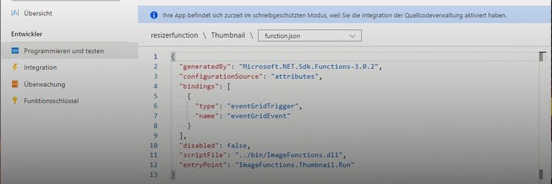 Der aus GitHub manuell hochgeladene Funktions-Code „Thumbnail“ lässt sich auch nachträglich bearbeiten.