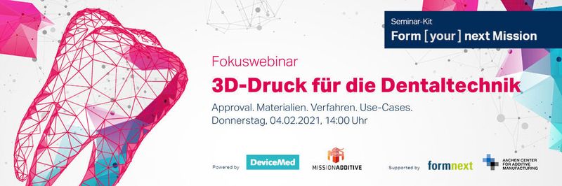 In dem Fokuswebinar zum Thema 3D-Druck für die Dentaltechnik erfahren Sie alles über die Einhaltung und Umsetzung wichtiger Normen in der Medizintechnik, geeignete Materialien und deren Einsatz in der additiven Fertigung von Medizinprodukten sowie Use Cases.