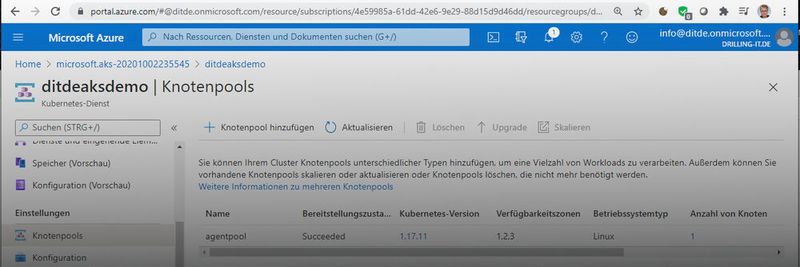 Erstellter Knotenpool für einen Mircrosoft Azure Kubernetes Cluster.