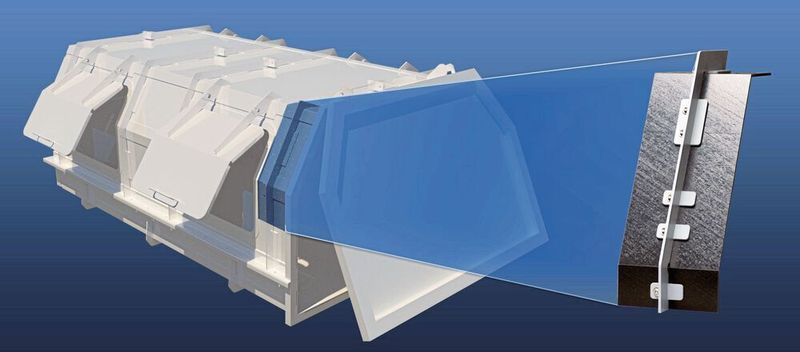 Die Behälterkonstruktion des Fahrzeugaufbaus besteht aus Aluminiumgerüsten und glasfaserverstärkten Thermoplast-Platten. Sie werden mit der HPCi-Technolpgie stoffschlüssig verbunden.