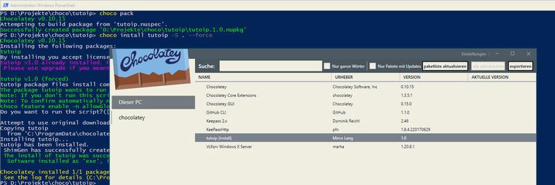Das paketierte Tool lokal in der Chocolatey-GUI.