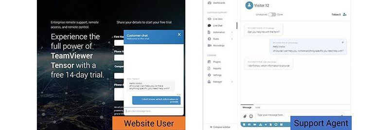 Mit TeamViewer Tensor können Unternehmen ihre Website-Besucher auf Anfrage per browserbasiertem Screensharing unterstützen.