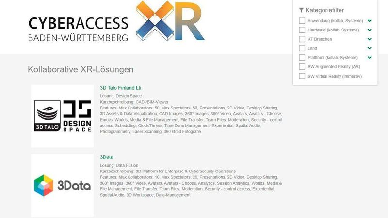 Das Virtual Dimension Center (VDC) Fellbach hat über 150 relevante XR-Lösungen in einer allgemein zugänglichen Datenbank einsortiert.