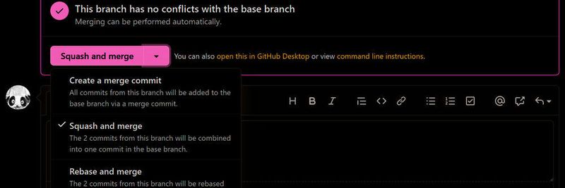 Umfasst ein Pull Request viele verschiedene Commits kann es hilfreich sein, die Änderungen per Squash in einen einzelnen Commit zusammenzufassen