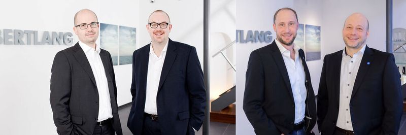 Führungswechsel bei Ebertlang (v. l.): Steffen Ebert und Volker Lang übergeben das Ruder an Philip Weber (CEO) und Marcus Zeidler (COO / CFO).