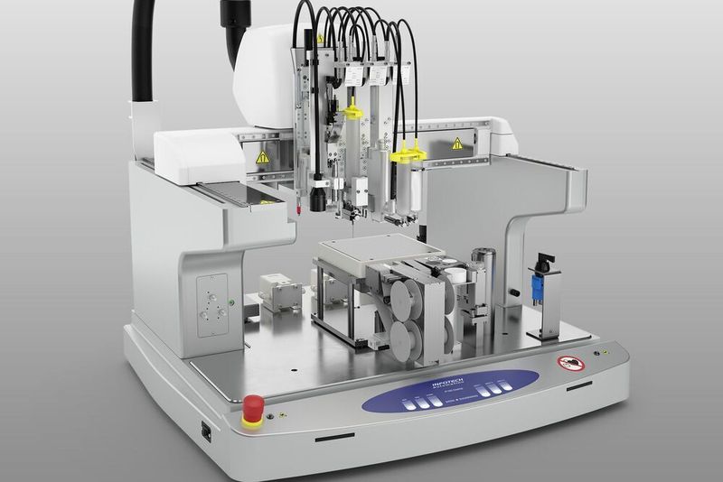 Die Dosiereinheit des 3D-Druckers von Infotech kann mit drei verschiedenen Dosierventilen arbeiten.