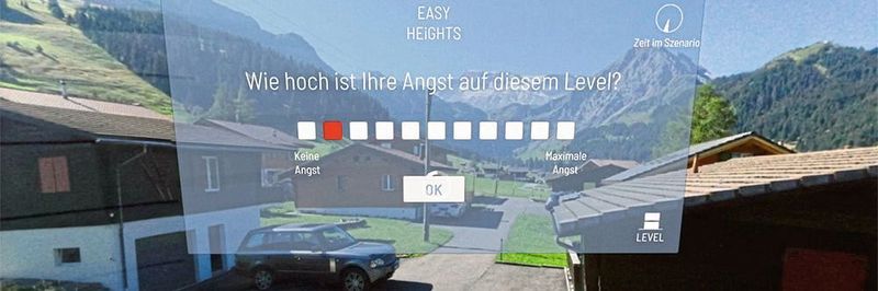 Im virtuellen Training können Nutzerinnen und Nutzer schrittweise in die Höhe steigen und auf jedem Level die Ausprägung ihrer Höhenangst angeben.