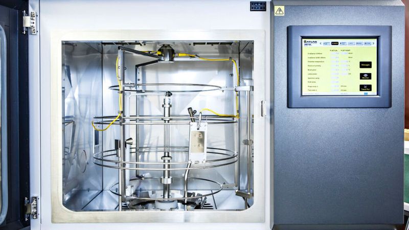 Die Laborbewitterung von Kunststoffbauteilen ist ein Test von vielen. Gemeinsam mit Industriepartnern passen die Darmstädter Forschenden diese an die jeweilige Fragestellung an.