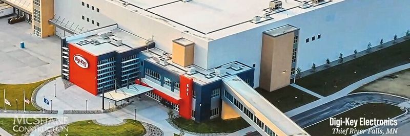 Digi-Key's new distribution center is currently under construction in the middle of Thief River Falls, a town of 8,000 people. The 204,000-square-foot facility will have over 100,000 components ready for shipment by mid-2021. Maximum storage capacity is far greater.