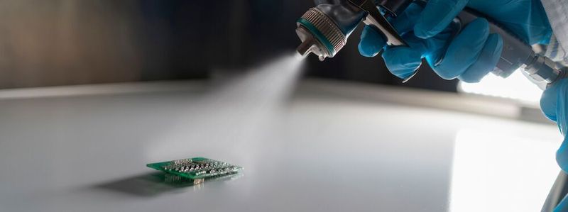 Beschichtung eines elektronischen Bauteils zur Verbesserung der Langlebigkeit und funktionalen Sicherheit.