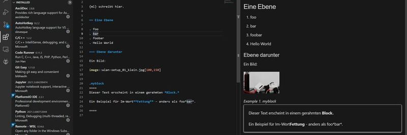 AsciiDoc in Visual Studio Code.