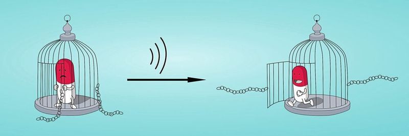 Es gelingt, einen supramolekularen Käfig zu konstruieren und mit Wirkstoffen zu beladen. In wässriger Lösung öffnen Ultraschallwellen den Käfig und geben den Wirkstoff frei.