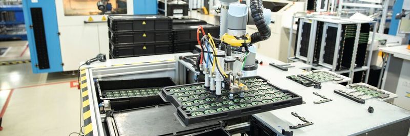 Die kleinen runden Leiterplatten verpackten Mitarbeiter früher im Drei-Schicht-Betrieb von Hand - nun übernimmt das ein Cobot von UR.