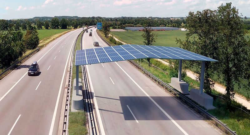 So soll die Photovoltaik-Straßenüberdachung aussehen.