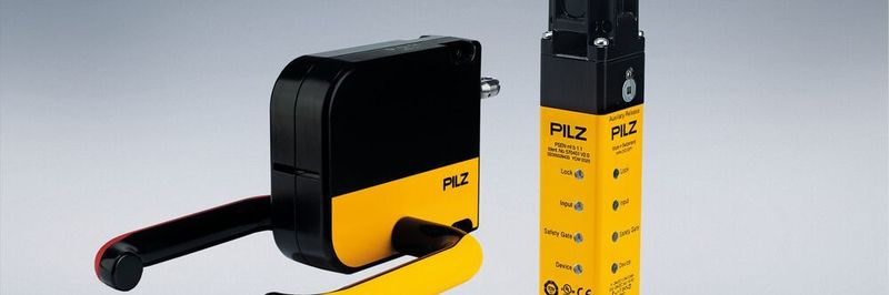 Sichere Komplettlösungen von Pilz für Türen: PSENmlock und das PSENmlock-Türgriffmodul mit integrierter Fluchtentriegelung.