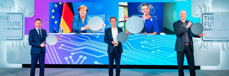 Fully connected, controlled by artificial intelligence. Chancellor Merkel: „The new Bosch wafer fab will boost our capacity in microelectronics.“