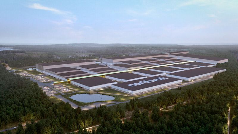 Blick auf die künftige Zellfabrik von Northvolt im nordschwedischen Skellefteå.