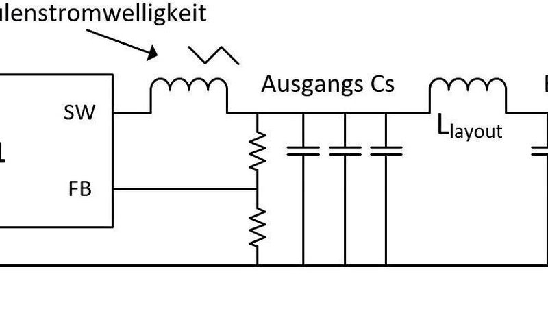 Bild 1: Der Schaltregler LTC3311 mit entsprechenden Ausgangskondensatoren sowie den Eingangskondensatoren eines angeschlossenen FPGAs.