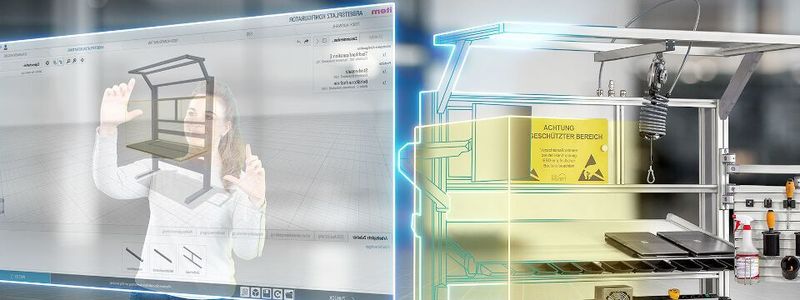 Durch eine intuitive Drag-and-Drop-Steuerung werden die Komponenten beim Einrichten des Montagearbeitsplatzes hinzugefügt.