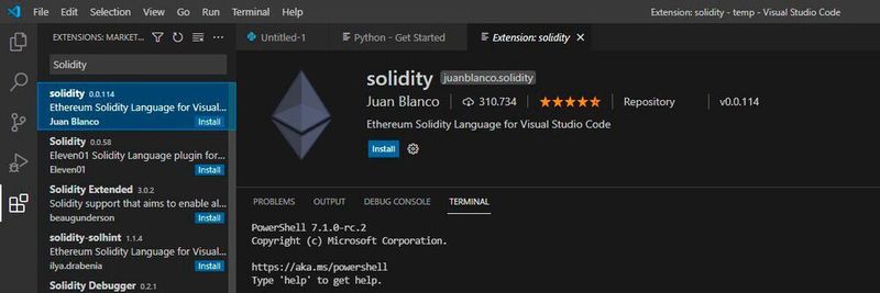 Dank der Erweiterungen ist Visual Studio Code sehr mächtig und erlaubt es unter anderem, Smart Contracts zu schreiben.
