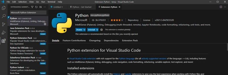 Auswählen des Python-Interpreters und programmieren mit Python in Visual Studio Code.