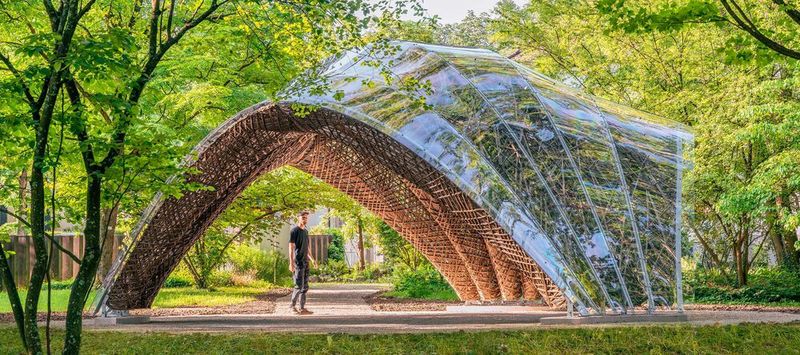Der sogenannte Liv-Mat-S-Pavillon steht im Botanischen Garten der Universität Freiburg und ist ein Modell für nachhaltiges Bauen.