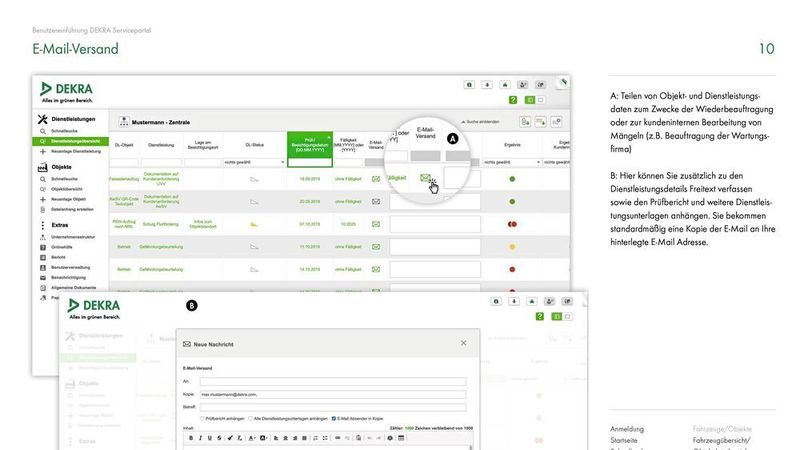 Mit einem Klick aus dem Dekra-Serviceportal eine E-Mail schreiben – das ist in der neuesten Version der Datenbank möglich.