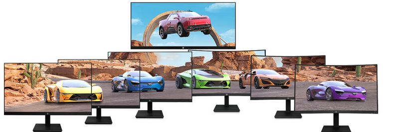 Zu den sieben neuen Gaming-Monitoren von HP zählen vier Modelle mit flachen IPS-Panels und drei Geräte mit gekrümmten VA-Panels. Allen gemeinsam ist die Unterstützung von AMD Freesync Premium und die Low-Blue-Light-Funktion HP Eye Ease.