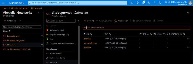 Das „Gatewaysubnetz“ ist ausschließlich für das virtuelle Azure-Gateway bestimmt, das seinerseits ein verwalteter Dienst ist.