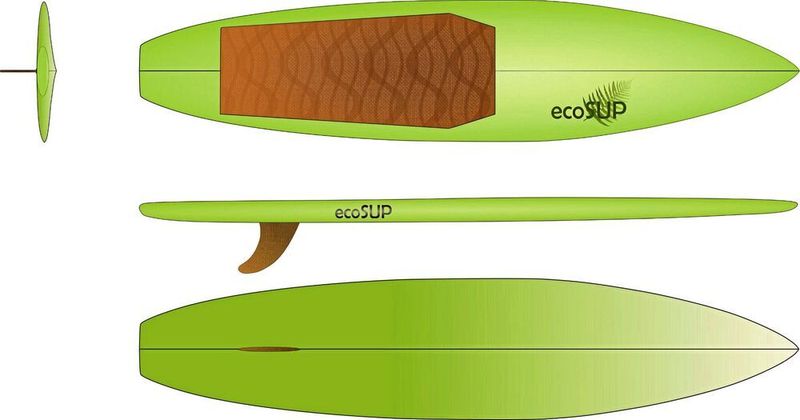 Konzeptbild des Eco-SUP: Der Kern soll aus Balsaholzschaum und die Hülle aus flachsfaserverstärktem Biopolymer bestehen.