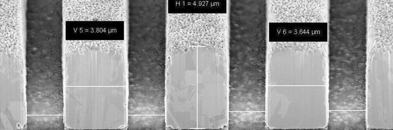 Panel-Level-Packaging: Schnitt einer ultrafeinen Verdrahtungsschicht auf Plattengröße (Pitch: 5 µm)