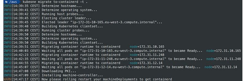 Anwender:innen können verbleibenden Docker-Cluster mit einem einzigen Befehl auf containerd migrieren.