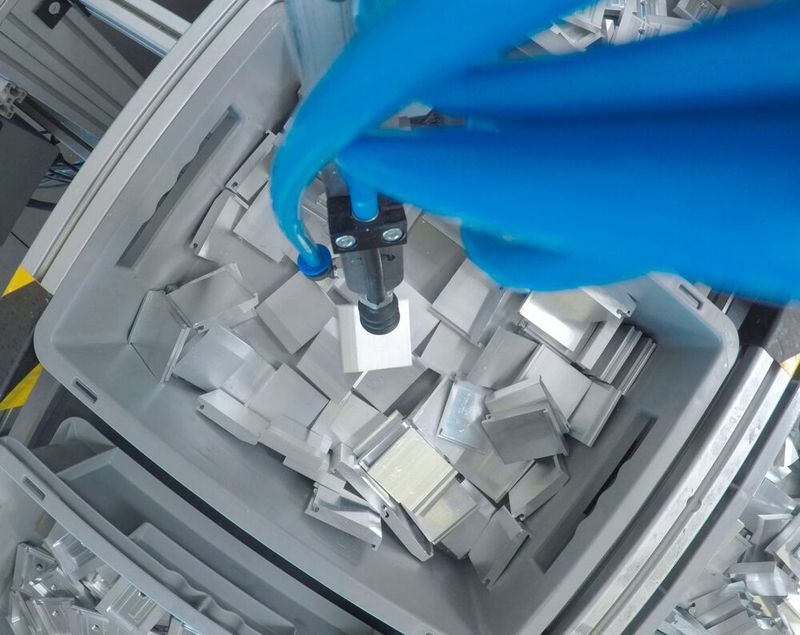 Dem Cobot bei Jenny Waltle gelingt der Griff in die Kiste dank des 3D-Kamerasystems.
