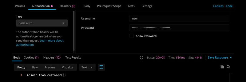 Aufruf eines REST-Service mit Postman und Authentication-Header.